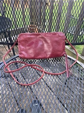 HOBO Burgundy Leather Crossbody with Tassel Strap
